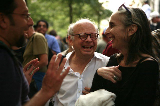 Playwright Wallace Shawn and author Deborah Eisenberg stopped by Zuccotti Park.